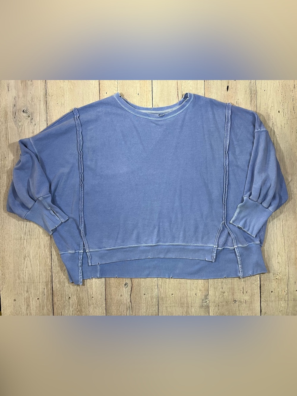Free People Camden Distressed Oversized Sweatshirt Blue Size L